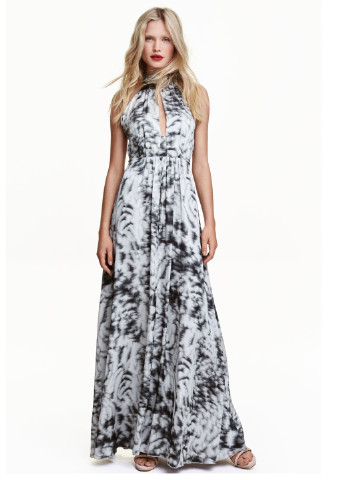 Серое вечернее платье клеш, с открытой спиной H&M с абстрактным узором