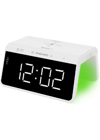 Настільний годинник-будильник TimeBridge-Qi з бездротовою зарядкою 10 Вт Promate timebridge-qi.white (217315786)
