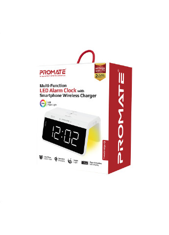 Настільний годинник-будильник TimeBridge-Qi з бездротовою зарядкою 10 Вт Promate timebridge-qi.white (217315786)