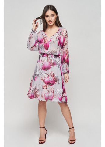 Комбинированное коктейльное шелковое платье санта клеш, с пышной юбкой BYURSE с цветочным принтом