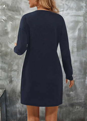 Темно-синее кэжуал платье платье-свитшот SHEIN однотонное