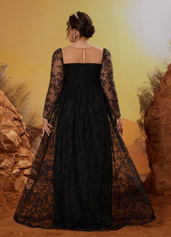 Чорна святковий, вечірня сукня кльош SHEIN однотонна