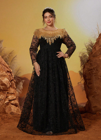 Чорна святковий, вечірня сукня кльош SHEIN однотонна