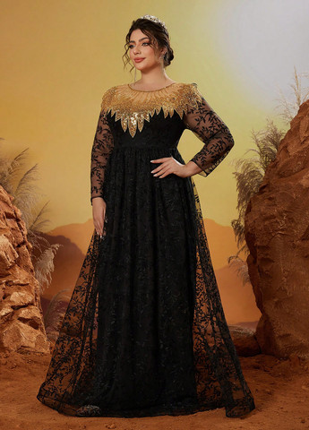 Чорна святковий, вечірня сукня кльош SHEIN однотонна