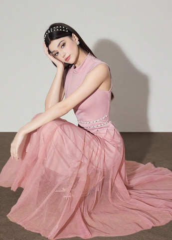 Світло-рожева святковий, вечірня сукня з пишною спідницею SHEIN однотонна