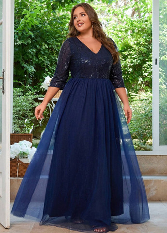 Темно-синя вечірня сукня SHEIN однотонна