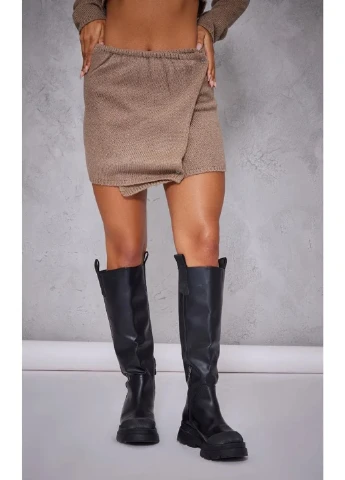 Коричневая кэжуал меланж юбка PrettyLittleThing на запах