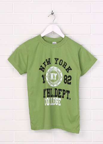 Зеленая летняя футболка с коротким рукавом No Brand