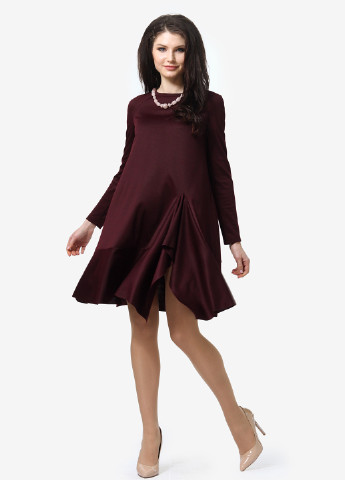 Темно-бордовое кэжуал платье а-силуэт FEM однотонное
