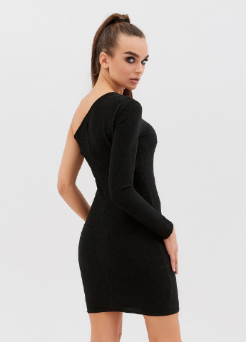 Черное коктейльное платье на одно плечо ST-Seventeen однотонное