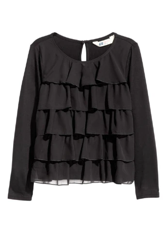 Черная однотонная блузка с длинным рукавом H&M демисезонная