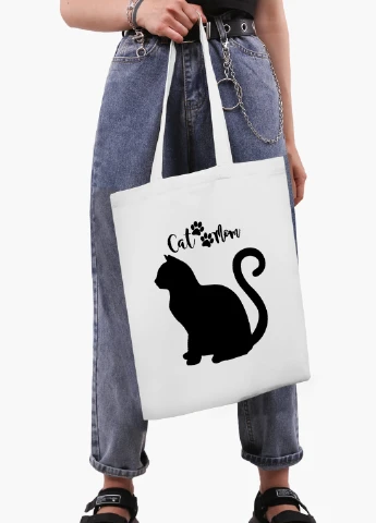 Эко сумка шоппер белая Cat Mom (9227-2840-WT2) Еко сумка шоппер біла 41*35 см MobiPrint (221682966)