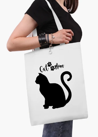 Эко сумка шоппер белая Cat Mom (9227-2840-WT2) Еко сумка шоппер біла 41*35 см MobiPrint (221682966)