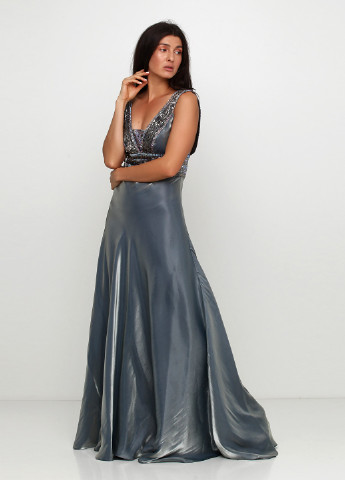 Сіро-голубий вечірня сукня в стилі армпір Rengin однотонна