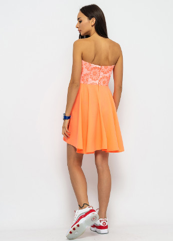 Кислотно-оранжевое кэжуал платье клеш, бандо, бэби долл Zack с цветочным принтом