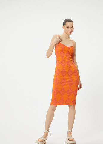 Оранжевое кэжуал платье футляр KOTON с геометрическим узором