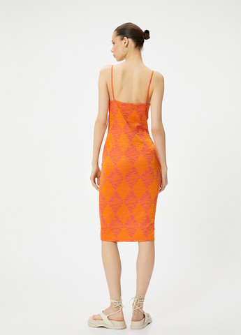 Оранжевое кэжуал платье футляр KOTON с геометрическим узором