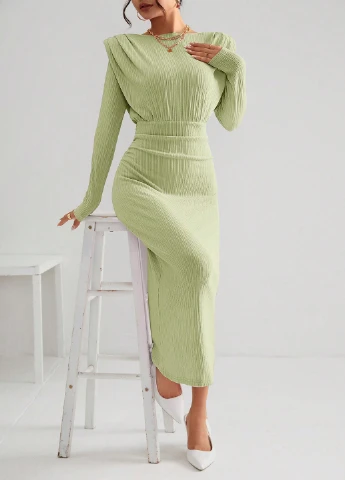 Фисташковое вечернее платье силуэтная SHEIN однотонное
