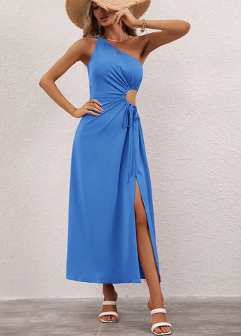 Синее кэжуал платье на одно плечо SHEIN однотонное