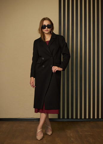 Черное демисезонное Пальто двубортное MiNiMax