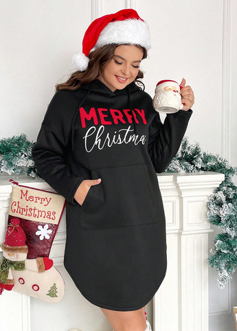 Черное кэжуал платье а-силуэт, платье-худи SHEIN с надписью