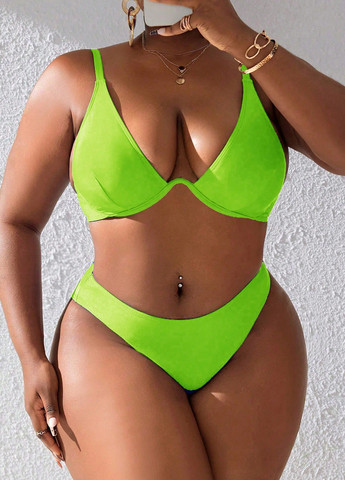 Лаймовый демисезонный купальник (лиф, трусики) раздельный SHEIN