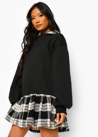 Черно-белое кэжуал платье платье-свитер Boohoo в клетку