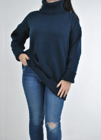 Темно-синій зимовий довгий светр Fashion Club Оверсайз