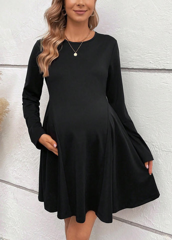 Черное кэжуал платье для беременных клеш SHEIN однотонное