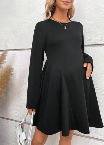 Черное кэжуал платье для беременных клеш SHEIN однотонное