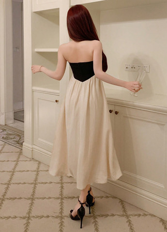 Комбінована кежуал, вечірня сукня а-силует, кльош, бандо SHEIN однотонна