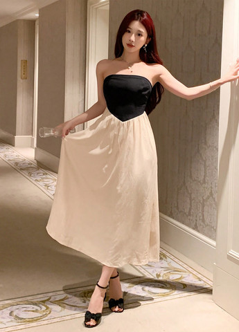 Комбінована кежуал, вечірня сукня а-силует, кльош, бандо SHEIN однотонна