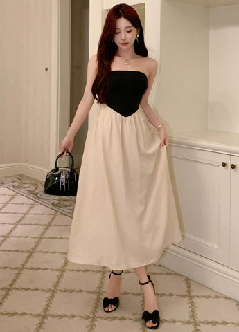 Комбінована кежуал, вечірня сукня а-силует, кльош, бандо SHEIN однотонна