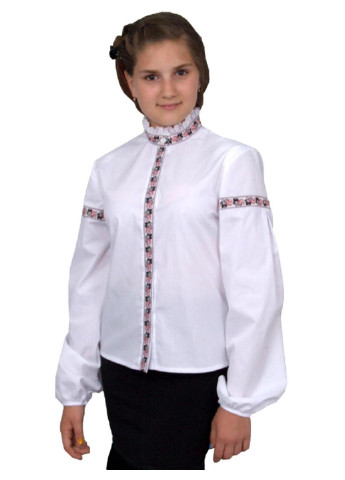 Белая украинская символика блузка на запах Попелюшка демисезонная
