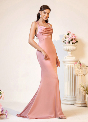 Рожева вечірня сукня годе, з відкритою спиною, зі шлейфом SHEIN однотонна