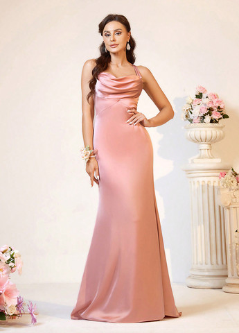 Рожева вечірня сукня годе, з відкритою спиною, зі шлейфом SHEIN однотонна