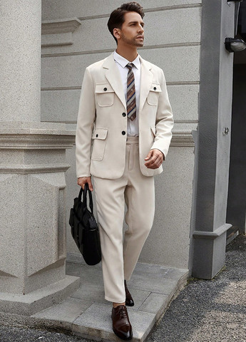 Світло-бежевий демісезонний костюм (піджак, штани) брючний SHEIN