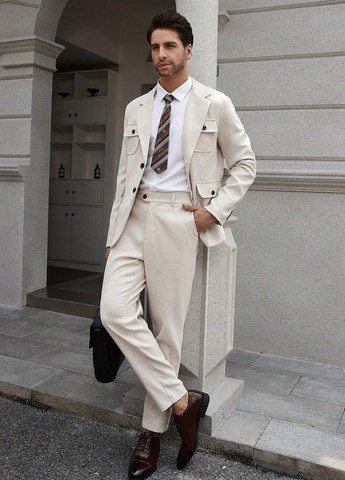 Світло-бежевий демісезонний костюм (піджак, штани) брючний SHEIN