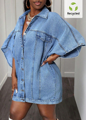 Синее джинсовое, кэжуал платье оверсайз, рубашка SHEIN варенка