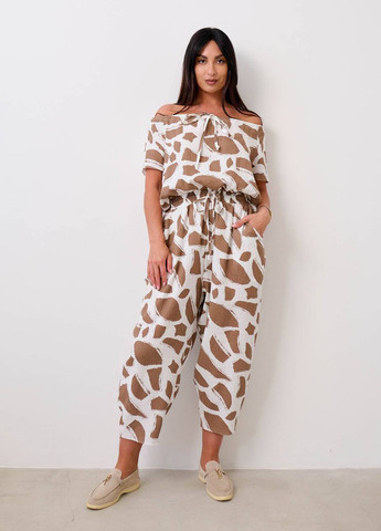 Комбінезон LibeAmore комбінезон-брюки абстрактний білий кежуал бавовна, віскоза, муслін