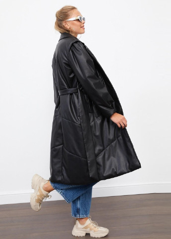 Чорне Чорне шкіряне пальто з поясом Setre