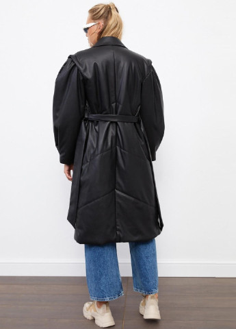 Чорне Чорне шкіряне пальто з поясом Setre