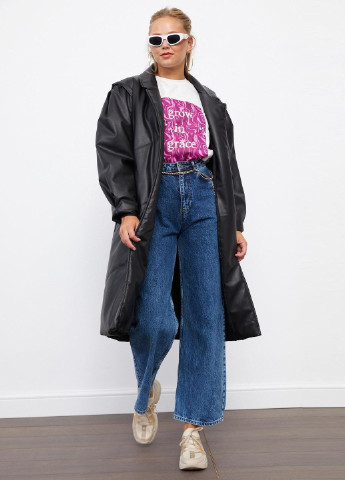 Чорне Чорне шкіряне пальто з поясом Setre