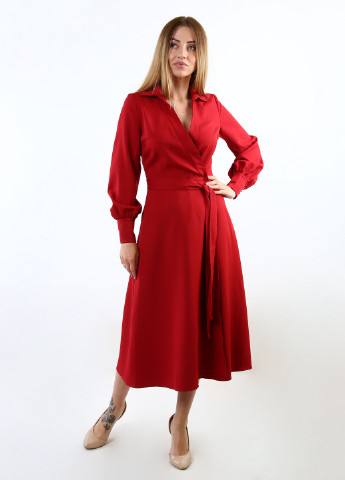 Темно-красное кэжуал платье InDresser однотонное