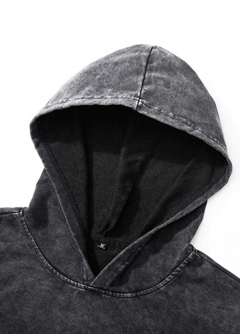 Черный худи SHEIN однотонный без декора (331536116)