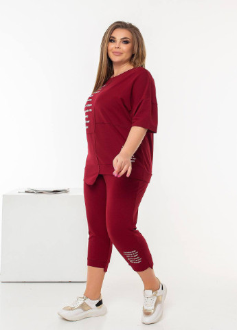 Жіночий костюм із двонитки футболка та бриджі бордового кольору р.48/50 362622 New Trend (255411630)