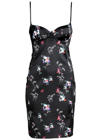 Черное коктейльное платье футляр H&M с цветочным принтом