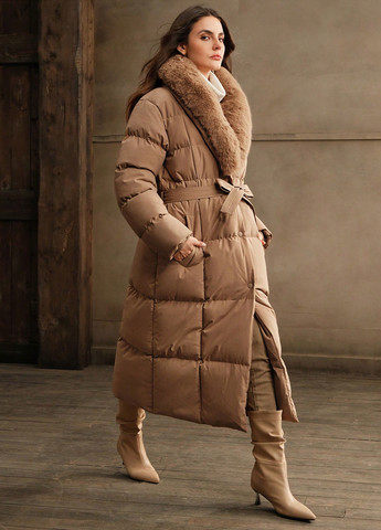 Бежевое зимнее Пальто однобортное SHEIN