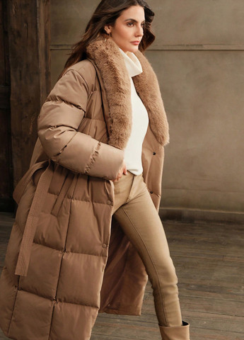 Бежевое зимнее Пальто однобортное SHEIN