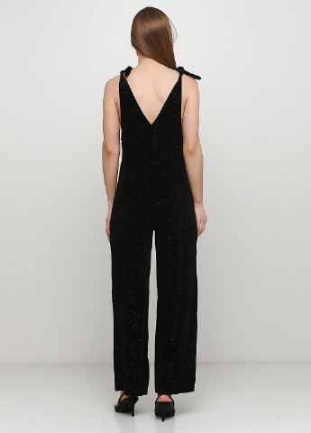 Комбинезон Monki комбинезон-брюки однотонный чёрный кэжуал трикотаж, полиэстер